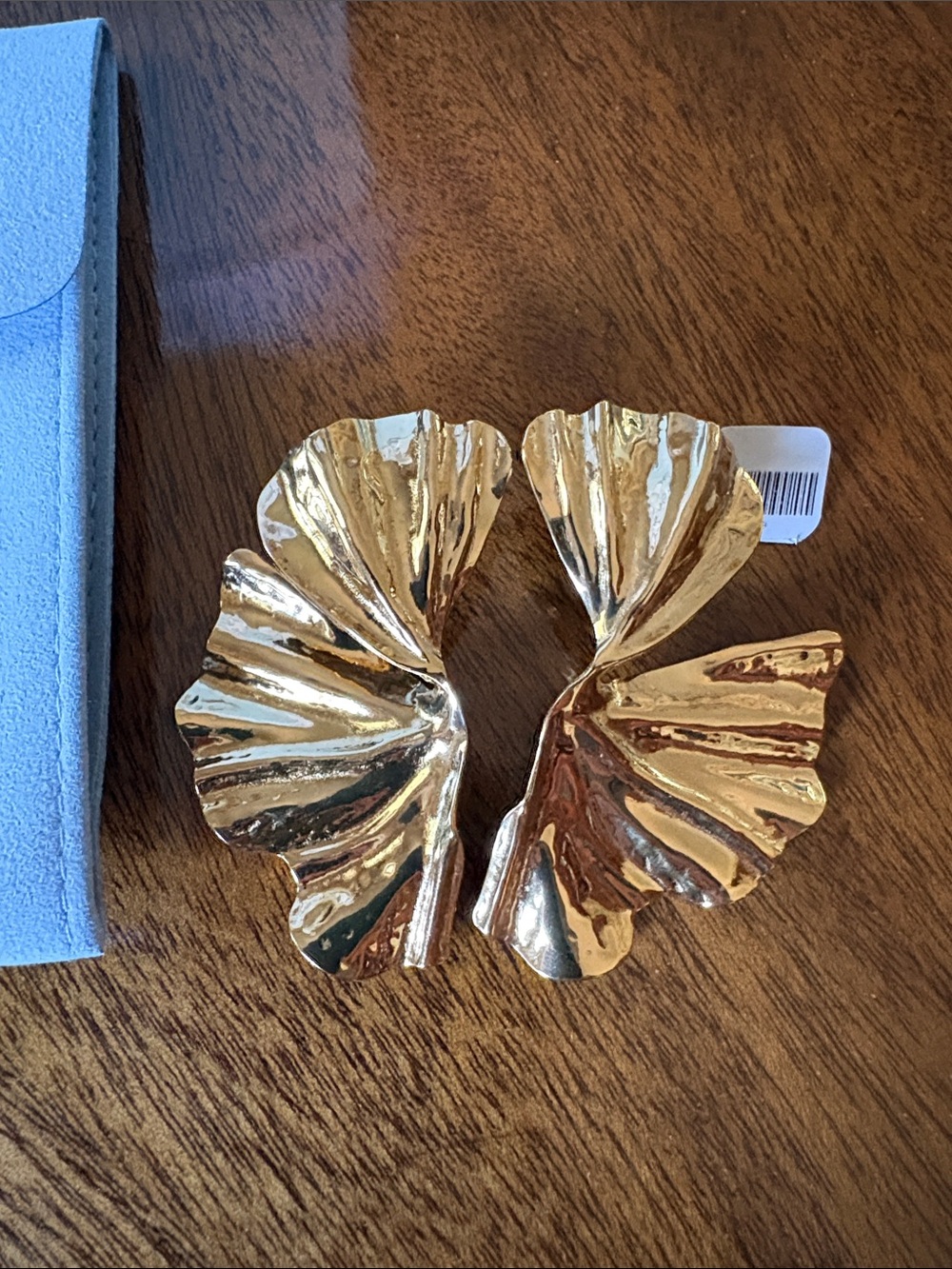 Gold Statement Fan Leaf Earrings